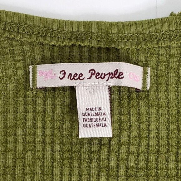 Free People Waffle Knit V-Neck Top Slouchy Oversized Beachy Boho Green NWT - Picture 9 of 10